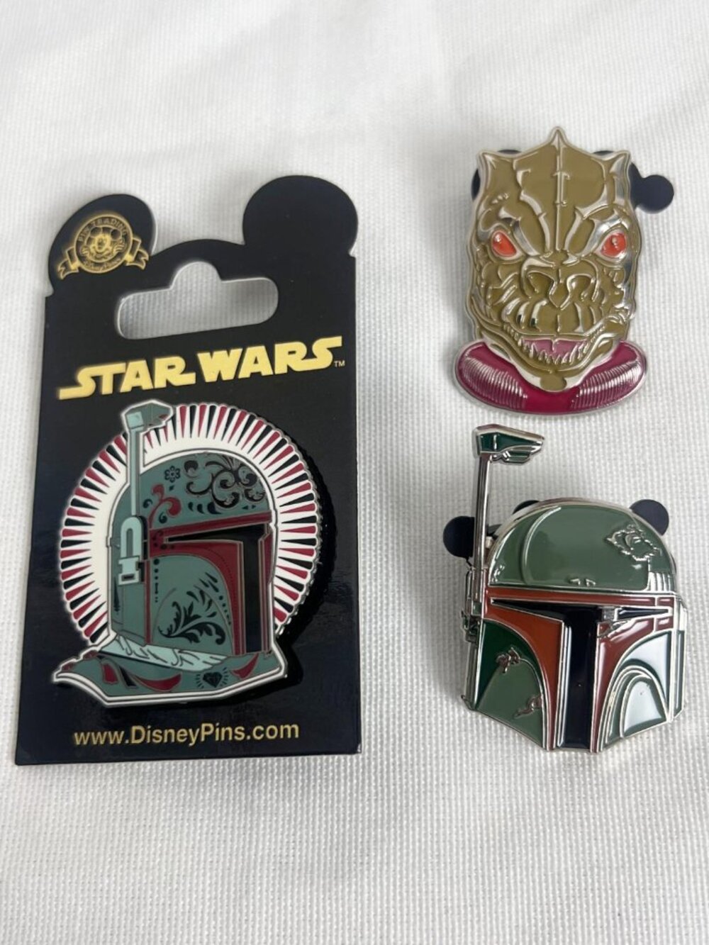 Star Wars enamel pin set Boba Fett Mandalorian Day of the Dead + Bossk + helmet